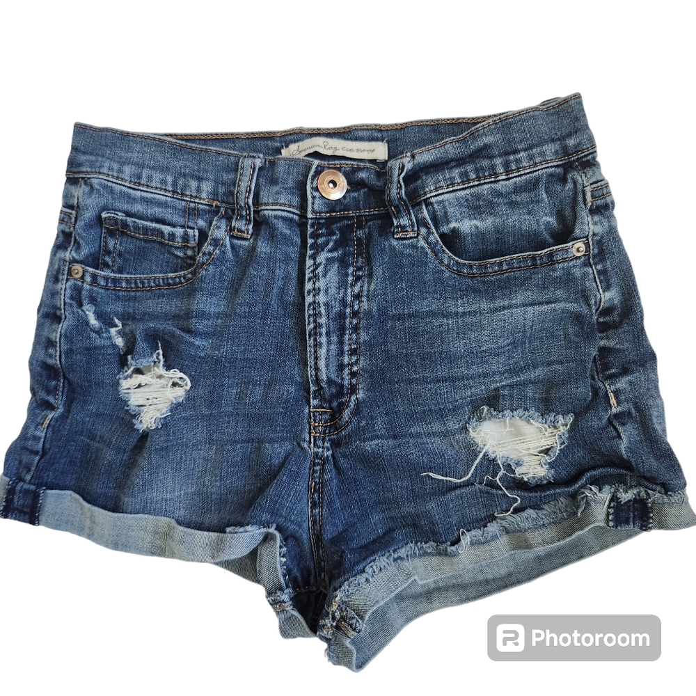 American Rag Cie Distressed Cuffed Raw Hem Stretchy Jean Cut Off Shorts 7 (Jr)